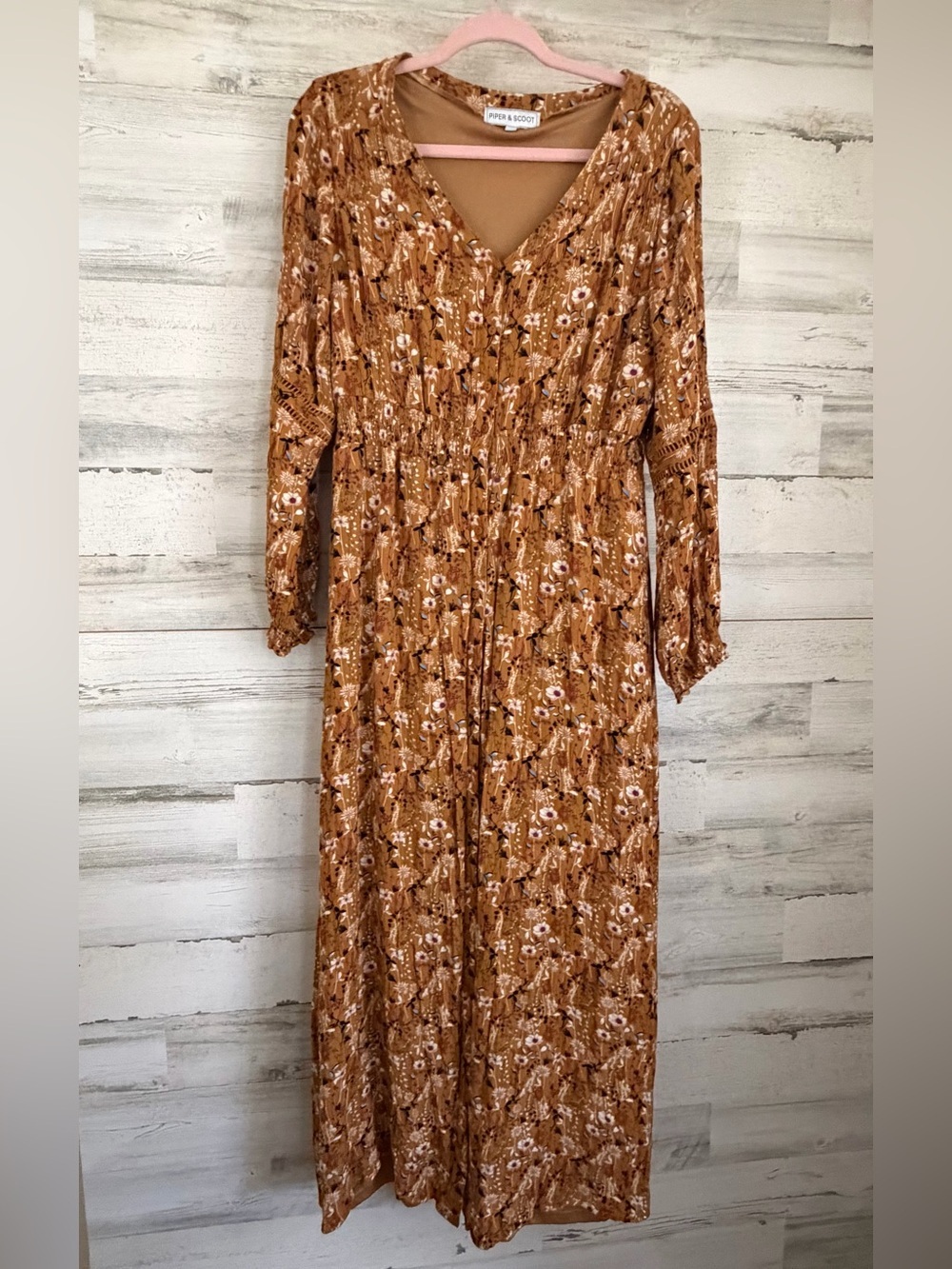 Boho Floral V-Neck Maxi Dress in Rust